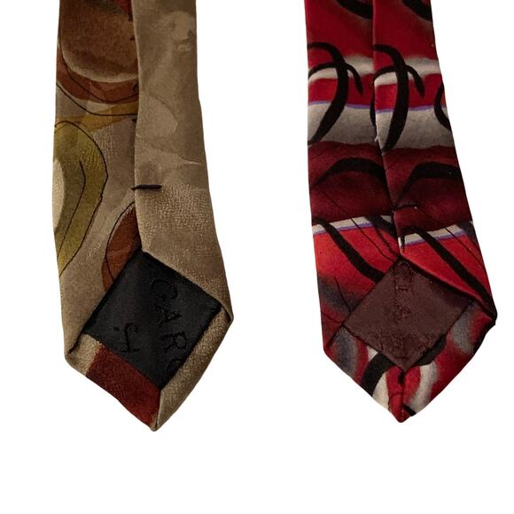J. GARCIA 2 Pc Men’s Neck Ties Olive Green & Gold; Red, Gray, & Black 100% Silk - Picture 8 of 9